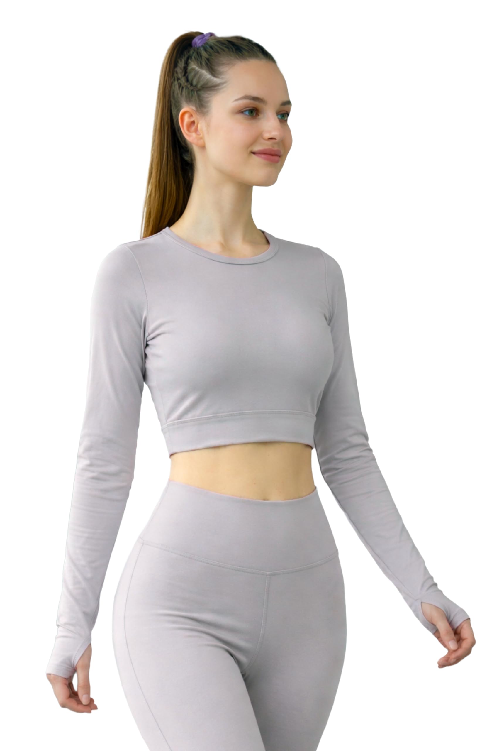 poojaran saree Women's Long Sleeve Crop Top, Teal Blue, Round Neck, Thumb Hole Cuffs, Activewear Full Sleeve T-Shirts for Workout, Running, Sports Fitness-picture-29