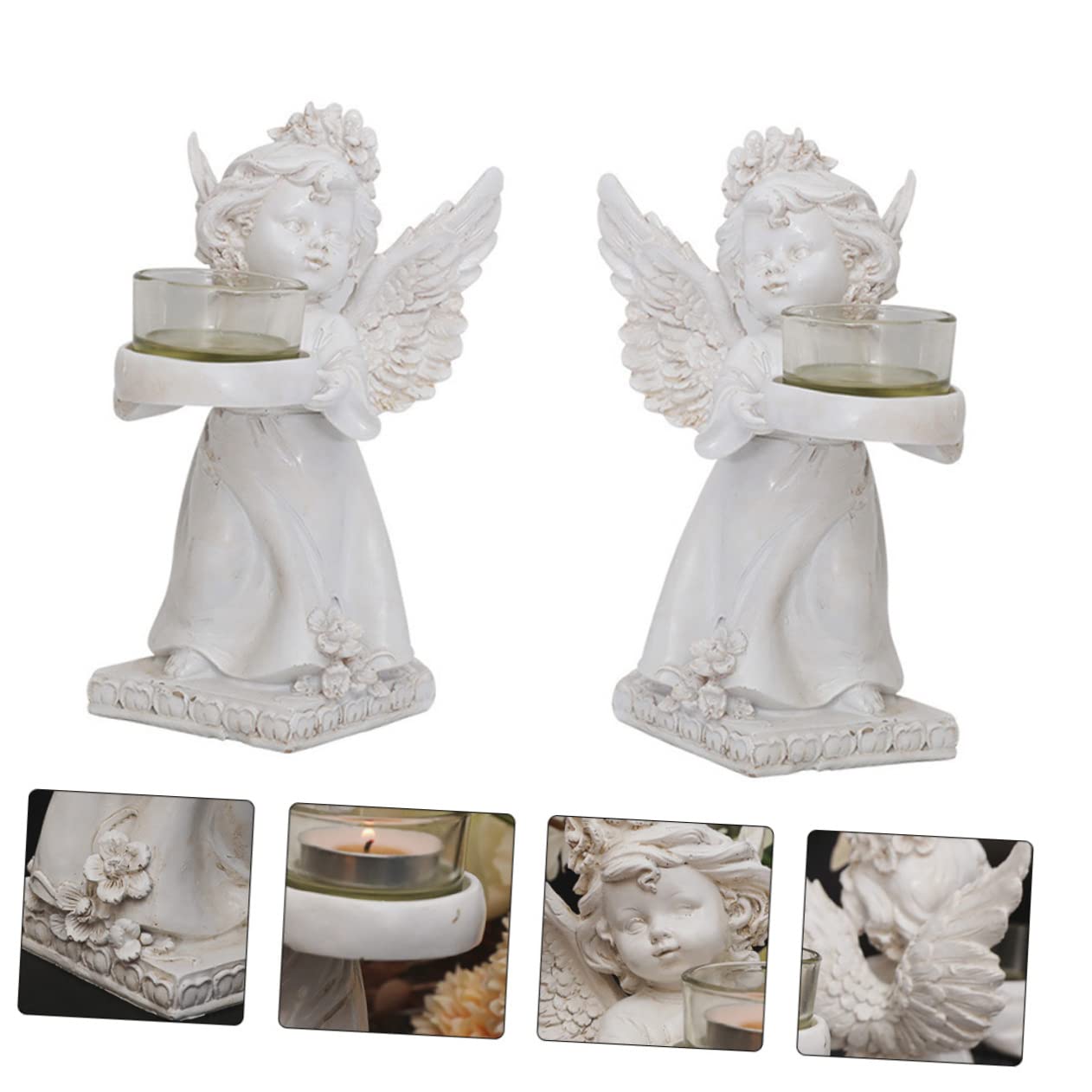 MAGICLULU 2 Candelabros Retro Forma de Ángel, de Resina y Vidrio, Ligeros y Portátiles, para Decoración de Escritorio y Cumpleaños
