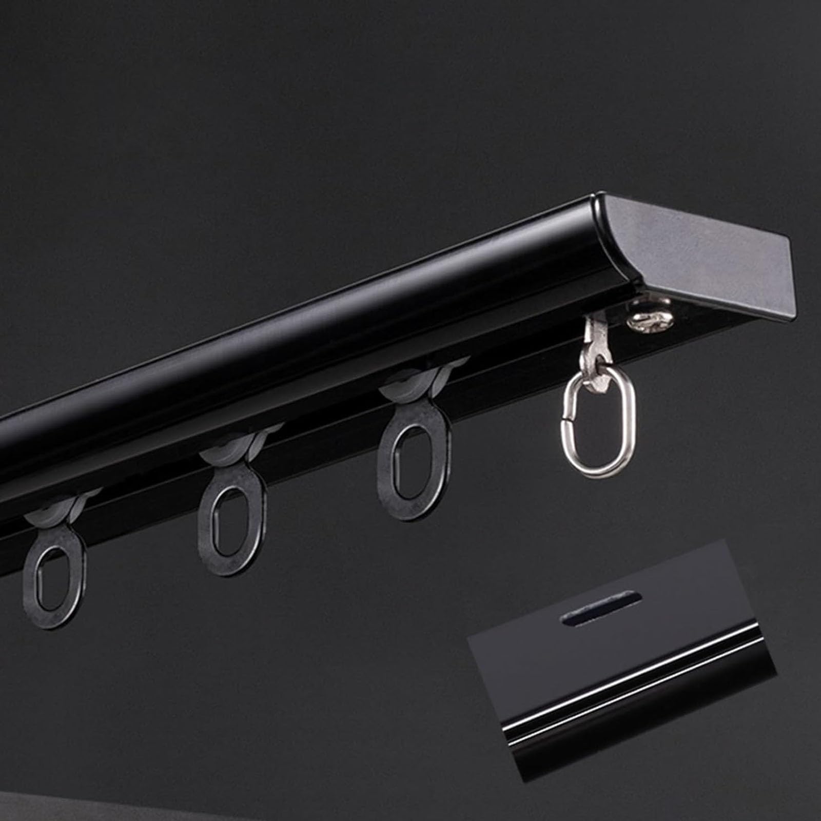 Zhixubah Black Aluminum Alloy Curtain Track Ceiling 0.5M~6M Long Recessed Rail Heavy Duty 50Kg Capacity Monorail Kit With Pre-Drilled Holes Smooth Sliding Gliders For Heavy Velvet(,2.9M(9.5Ft))