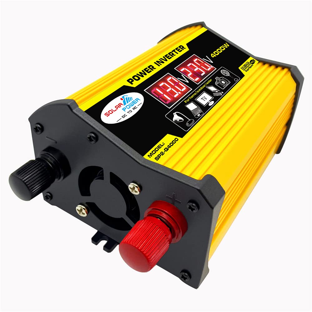 Inversor,Inversor Coche 4000W DC12V a AC220V / 110V Muestra del inversor de alimentación del automóvil Adaptador convertidor 2USB Transformador de Voltaje Modificado Onda sinusoidal(Yellow 12v 220v)