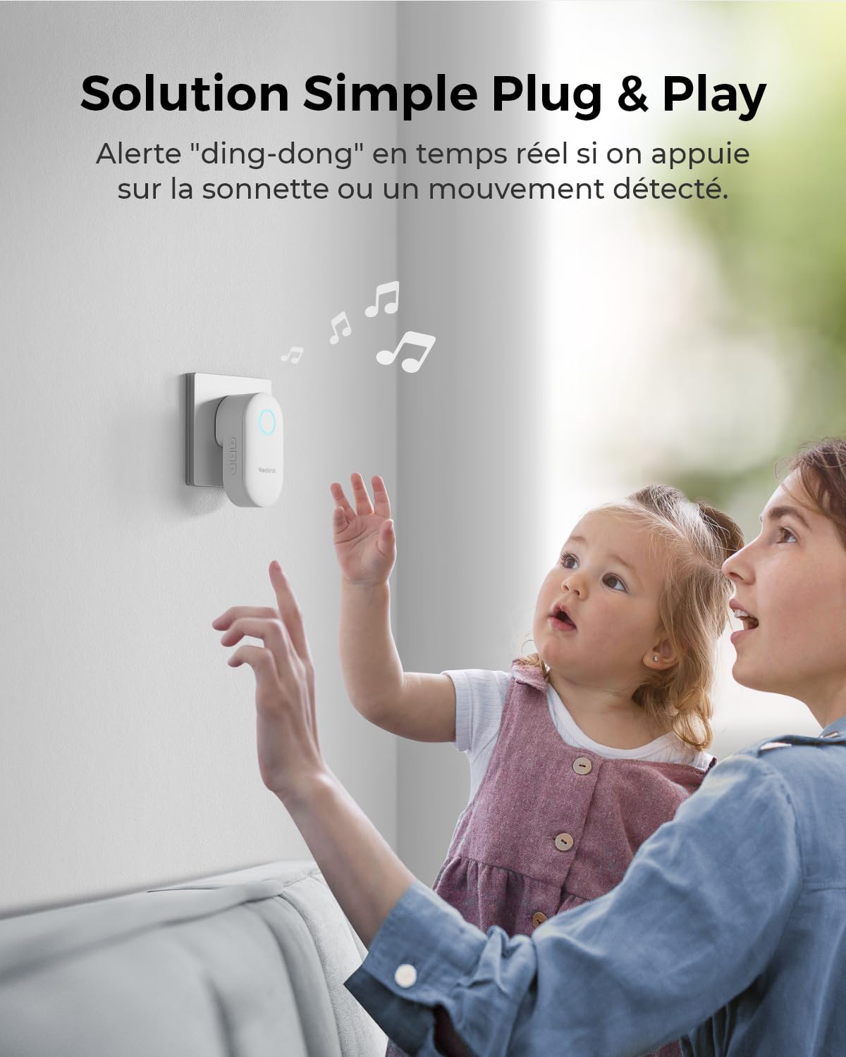 Reolink Carillon Numérique, Uniquement Compatible avec Sonnette Vidéo WiFi/PoE V2+, Fonctionne avec la Batterie de Sonnette, Plug & Play, Contrôle à Distance Via l'app