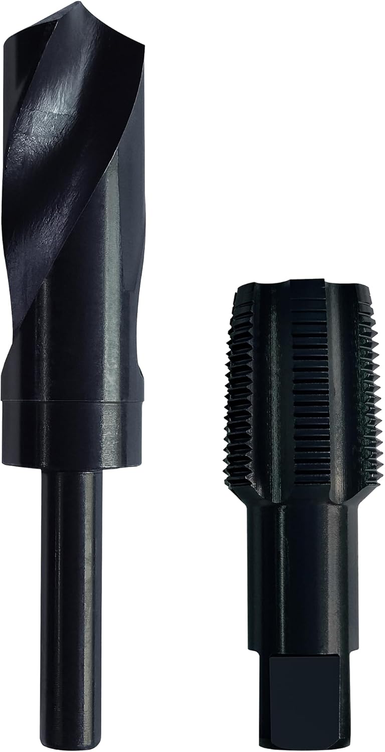 1"-11-1/2 NPT Pipe Tap and 1-5/32" drill Set, Carbon Steel Hand Threading Plumbing Tap Set for Plumbers Mechanics DIY Thread cutting tools