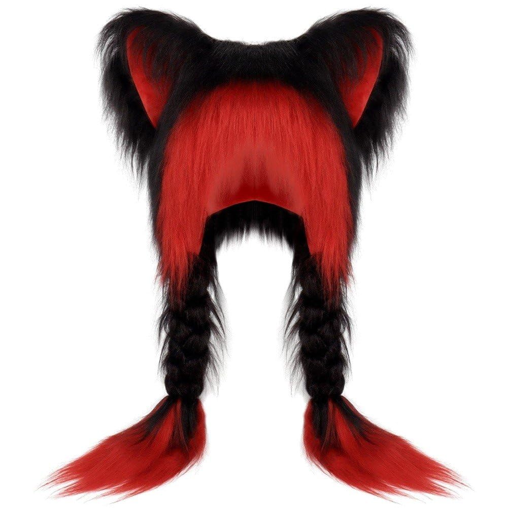 Lpitoy Women's Red Cat Ear Earflap Warm Hat Plush Winter Hat Cartoon Cat Cap Windproof Coldproof Ski Cap Furry Animal Hat Party Costume For Girls