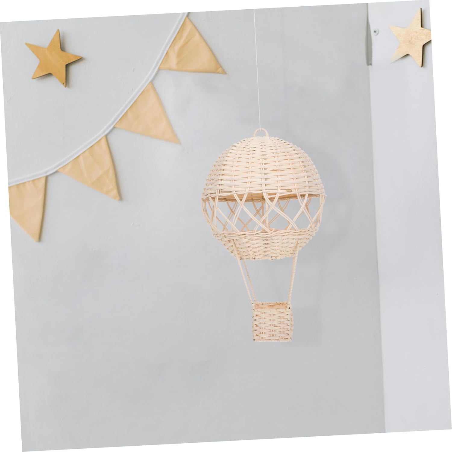 BESTOYARD Rustic Rattan Hot Air Balloon Lamp Shade Handwoven Wicker Wall Art Decor for Boy Girl Rooms Unique Natural Wicker Design Versatile Light Fixture Photo Prop for Nursery Decor