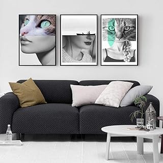 jjshily Moda Donna nordica Sexy con Gatti Arte Astratta Combina Tela Pittura Poster Stampa Immagine Parete Soggiorno Camera da Letto Casa Deco