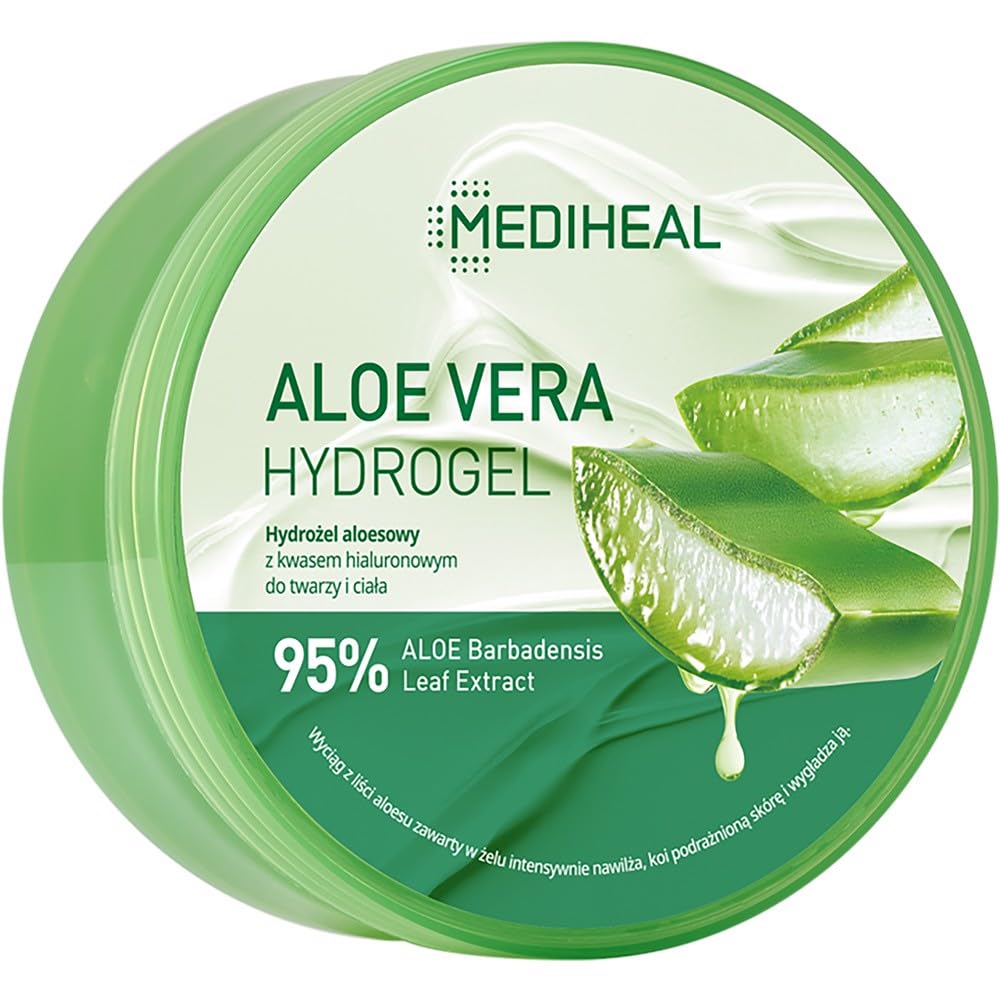 MEDIHEAL 92% Aloe Vera Hydrogel - Great for Skin and Hair - Sun Burn Relief, Moisturizing, Dry Skin, Acne, Razor Bumps - 10.1oz/300ml