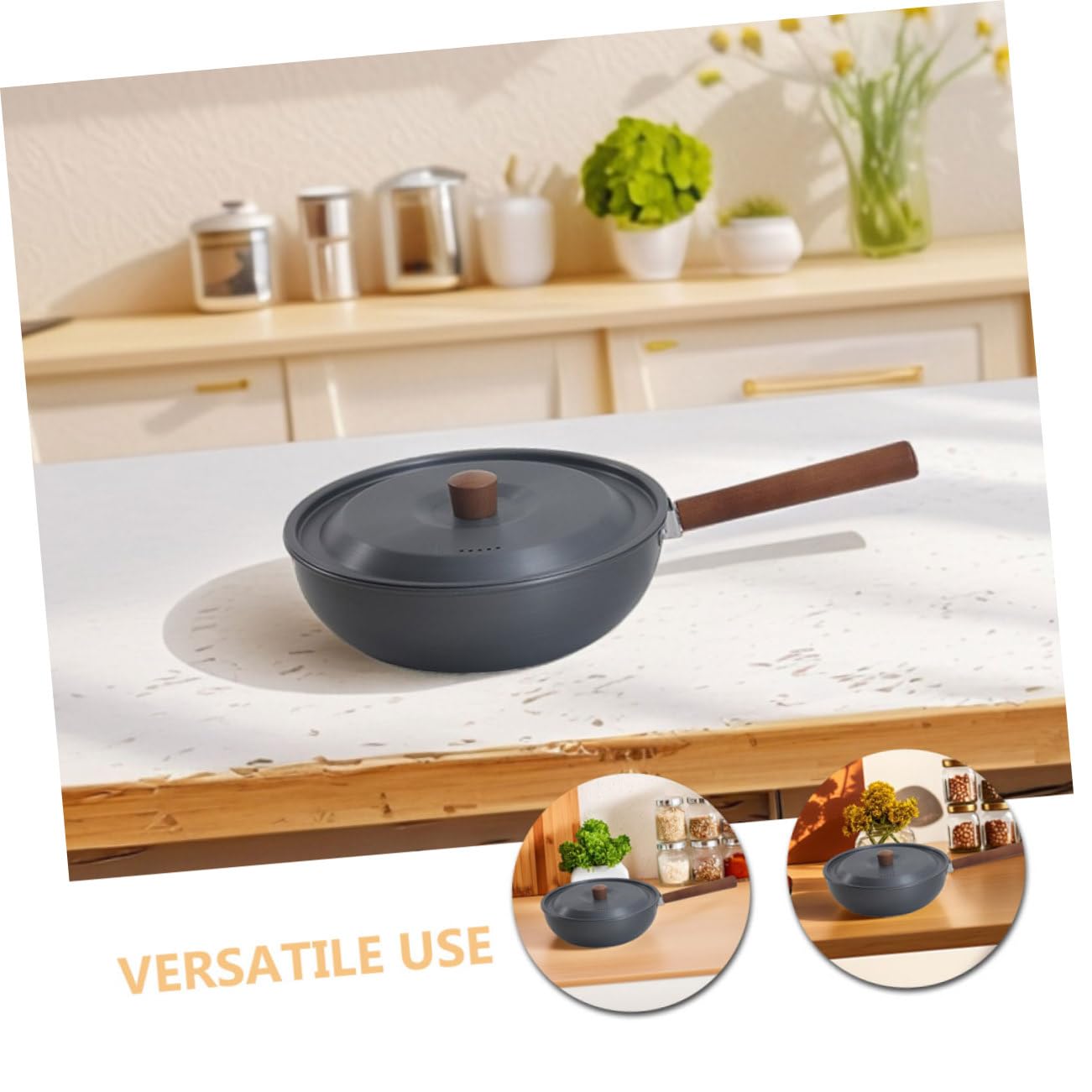 UKCOCO Poêle à Frire de Camping en Alliage D'aluminium, Surface Antiadhésive, Poignée Amovible, Chauffe Uniformément, Cuisine Extérieure et Pique-niques