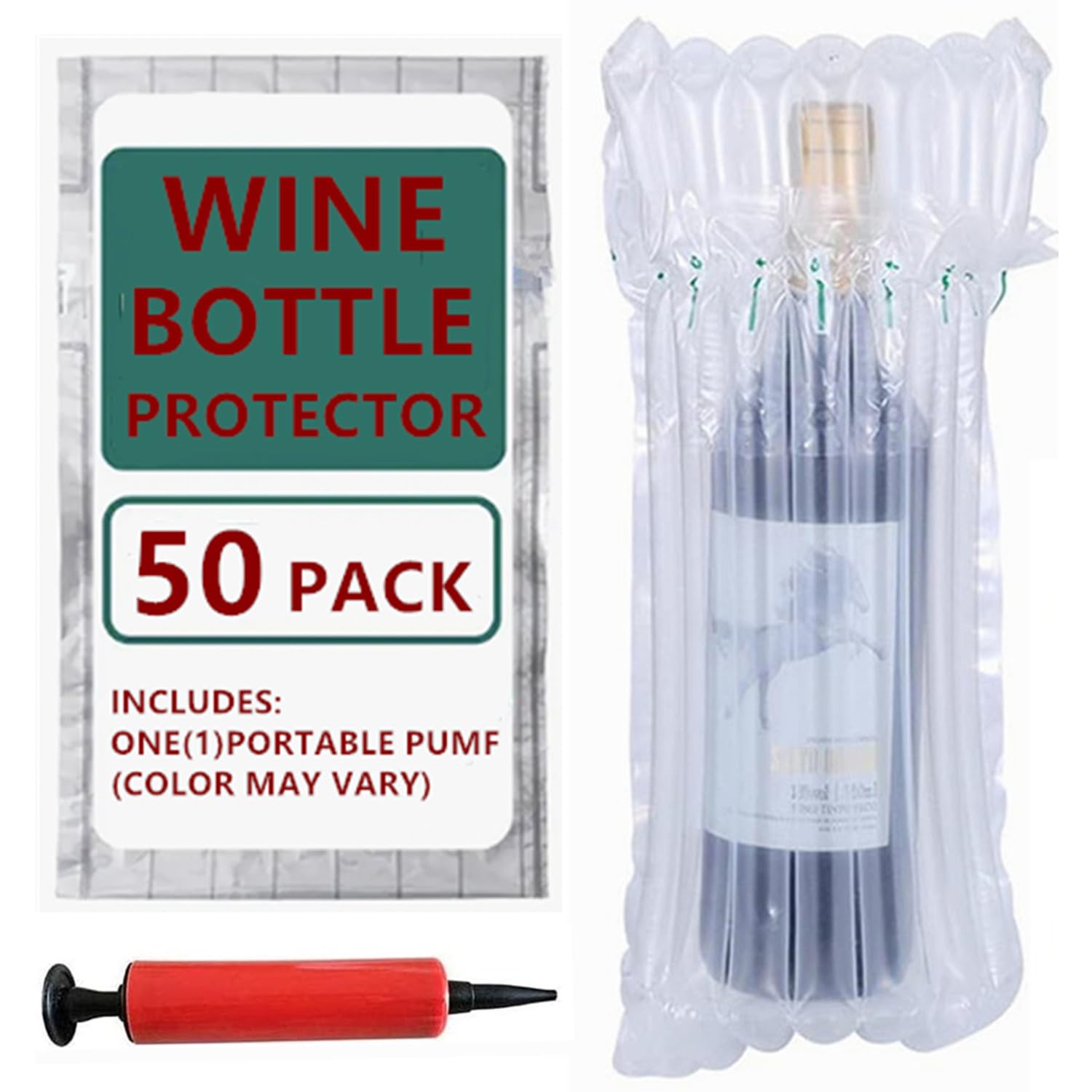 Wine Bottle Protector Bag for Travel, 50 Packs Inflatable Packaging Bubble Wrap for Wine Fruit Glass Bottle, Inflatable Air Column Cushion Bags with