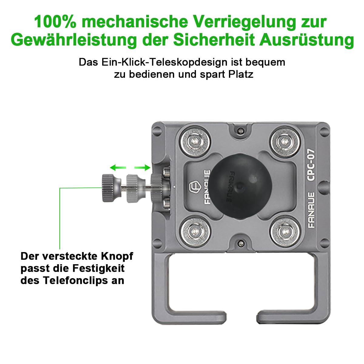 FANAUE Telefonhalterung mit 1 Zoll Kugelkopf kompatibel mit RAM Mount B Größe Doppelbuchsenarm und Fahrrad Motorrad Handy-Halterung für Smartphones von 2,3" bis 3,4" breit, aus Aluminiumlegierung