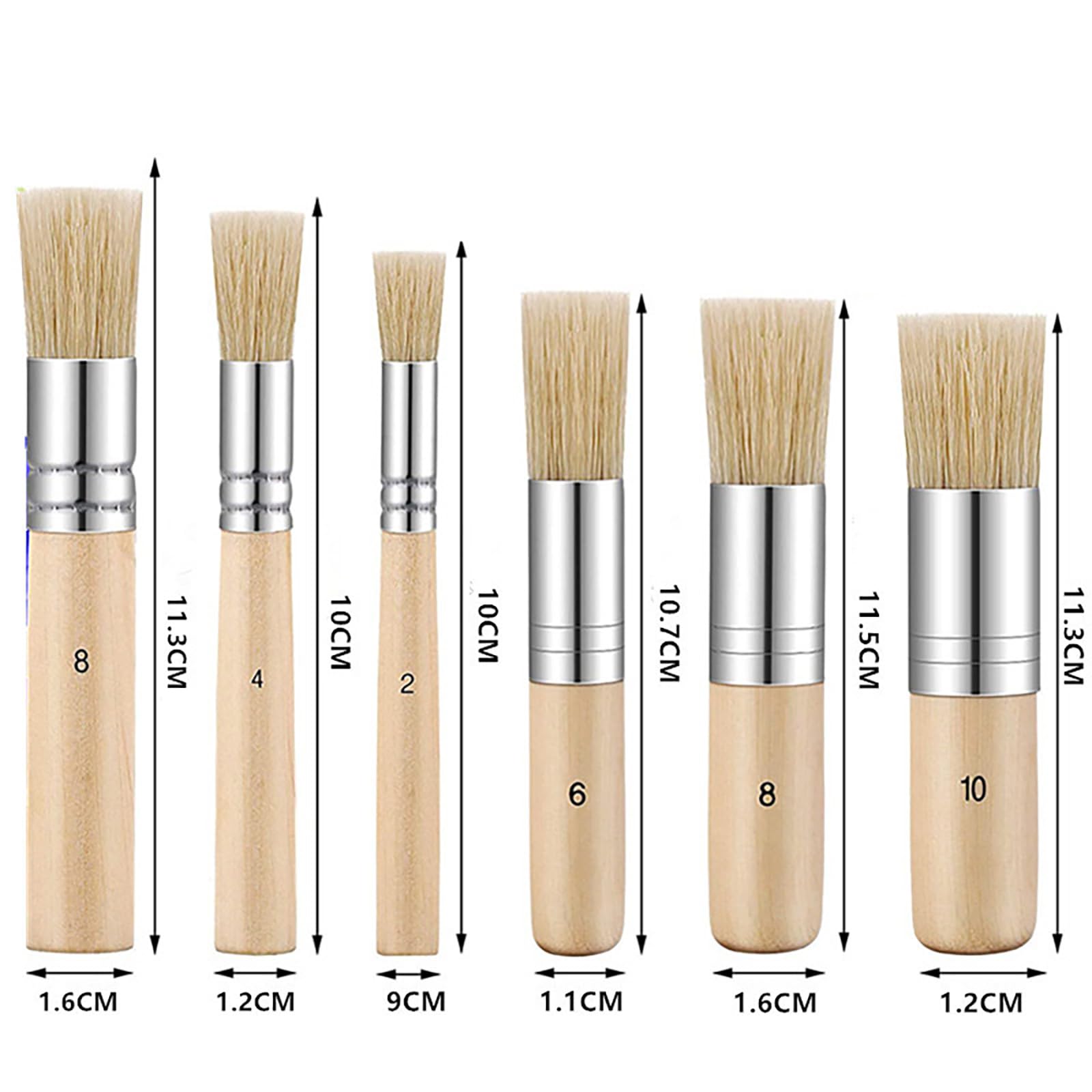 Set di 6 pennelli per stencil in setole di legno, pennelli per pittura in setole di diverse dimensioni, pennelli per stencil con manico in legno per artigianato fai da te, pittura acrilica, olio, acq
