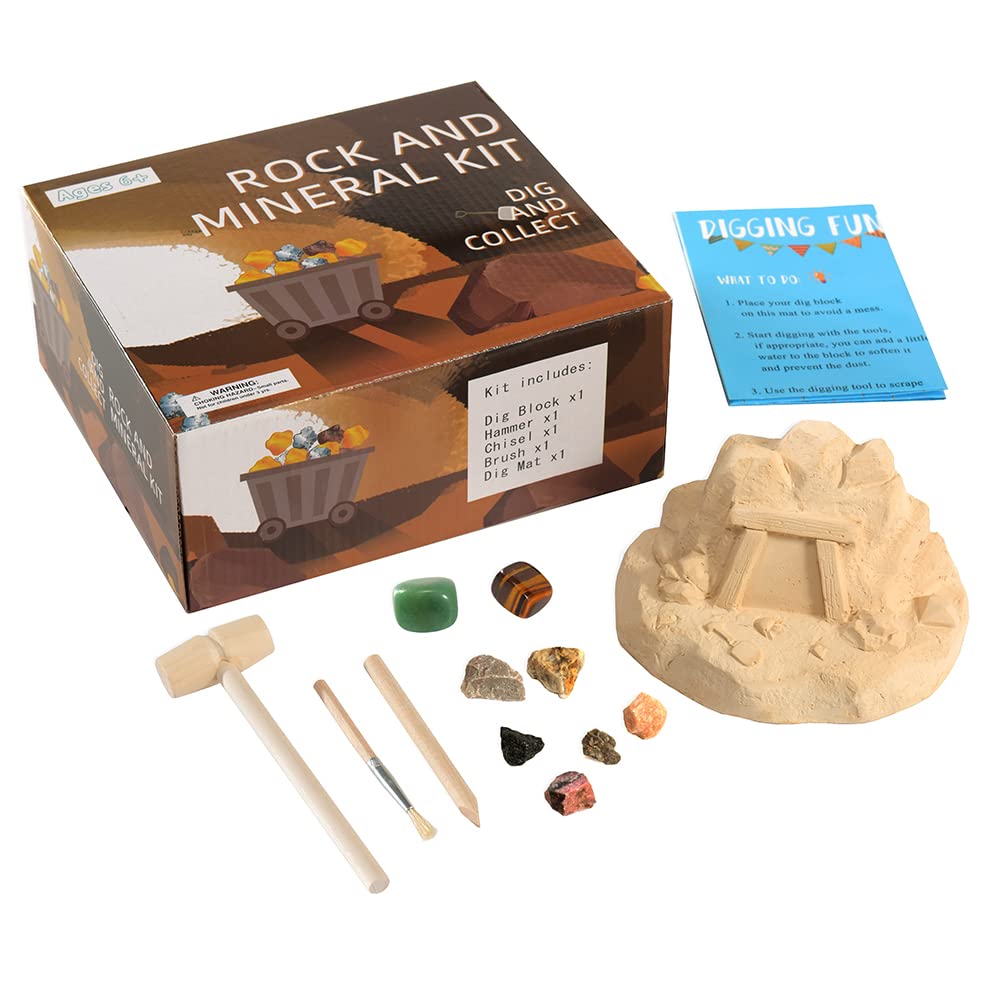 Science Educational Toys Mineral Rock Excavation & Collection Kit, Archaeology Geology Learning Party Favors Gifts for Kids Boys & Girls Ages 6 7 8-12 Year Old