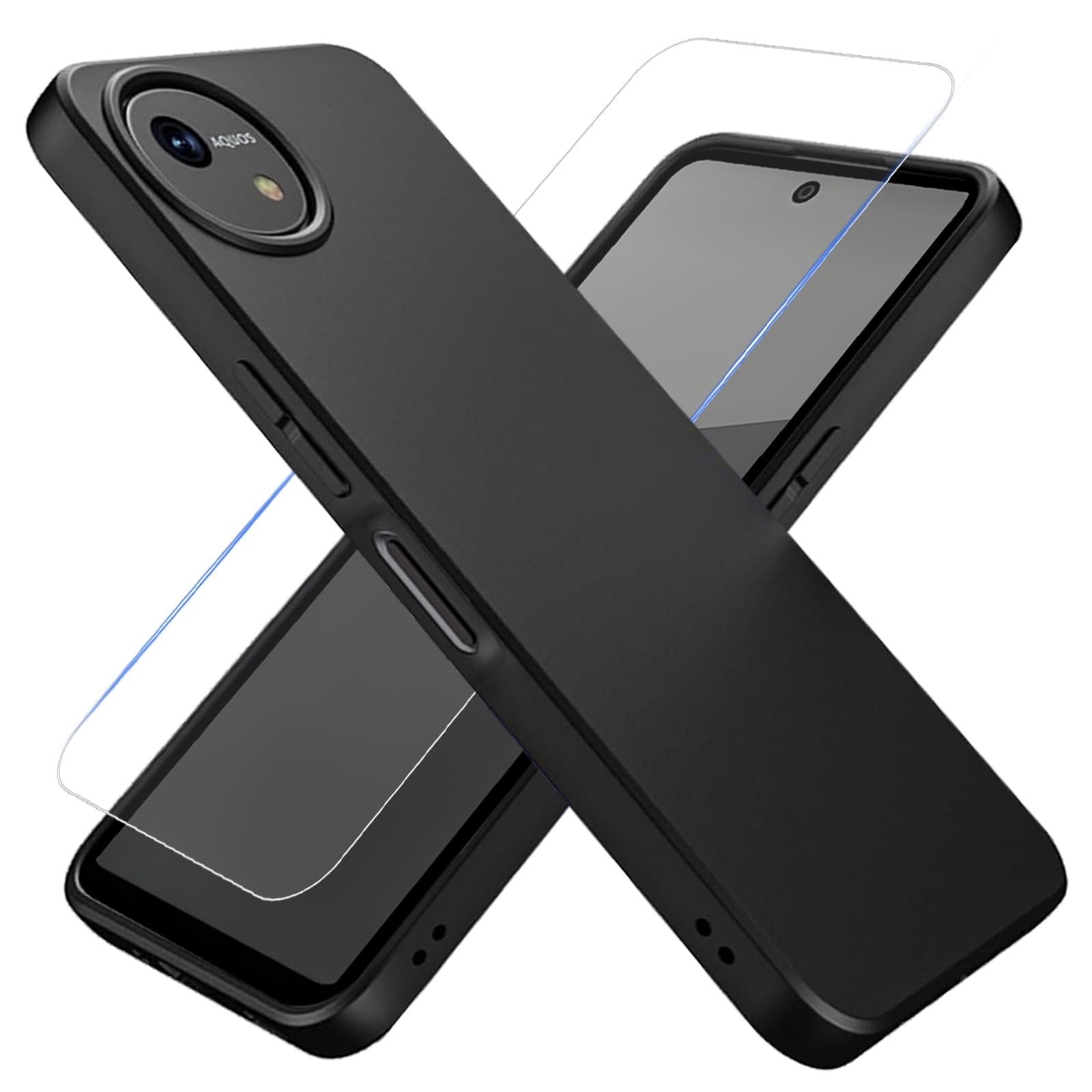 Amazon.co.jp: AQUOS wish5 ケース ブラック ガラスフィルム付き 