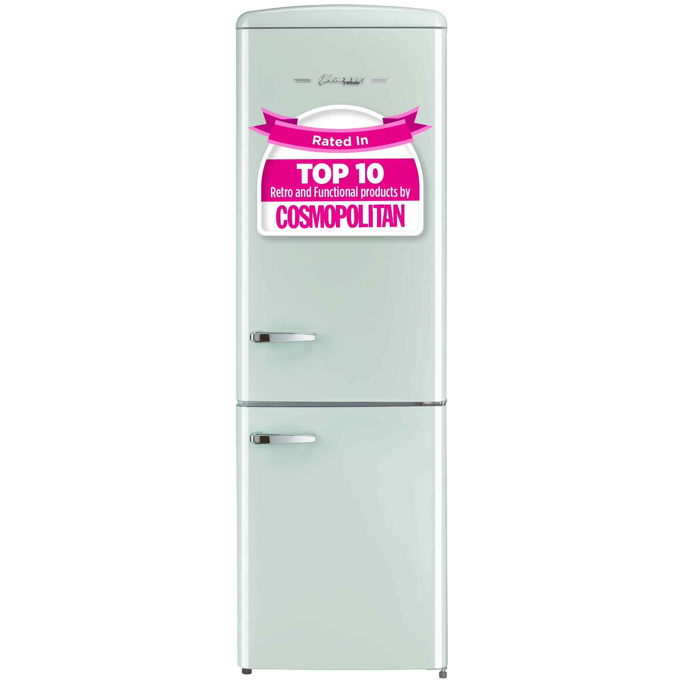 Unique Appliances Classic Retro Refrigerator, Electric Bottom-Mount Fridge with Intuitive Control Panel, 4 Glass Shelves, and 3 Freezer Drawers, Frost-Free, 12 cu./ft., Summer Mint Green | Fridge.com