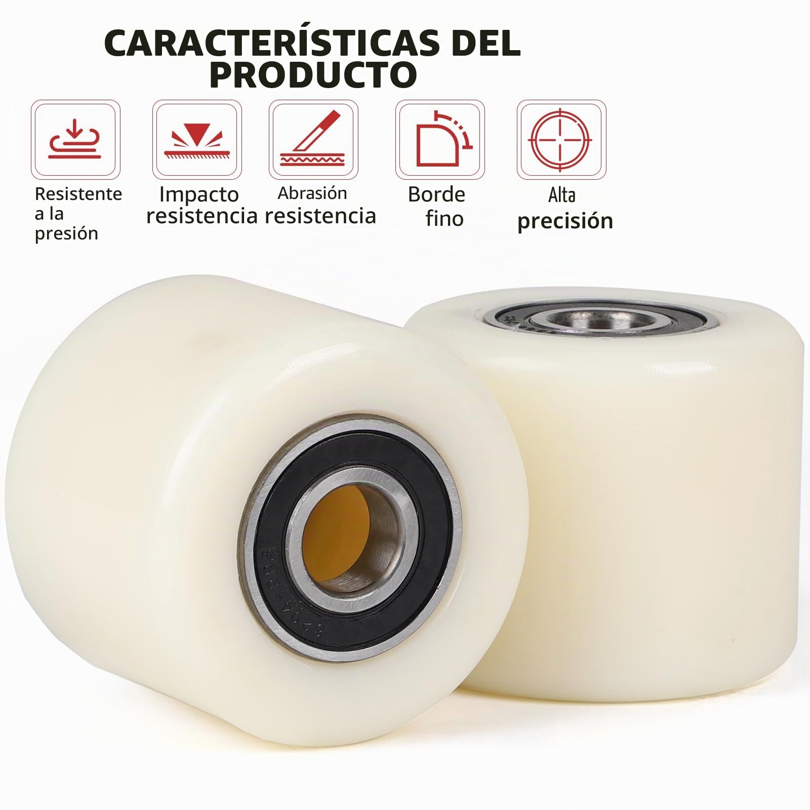 SWAWIS 4 Ruedas para Montacargas de Nylon 80x70 mm con Eje 20 mm y Rodamientos Soporte 500 kg Kit de Reemplazo para Carretillas Elevadoras