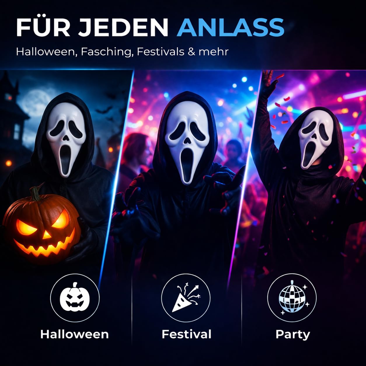 Costumed Krzyk Halloweenowa maska horroru - dla mężczyzn i kobiet jako kostium na Halloween - maska kostiumowa Ghostface Fancy Dress Ghost Mask