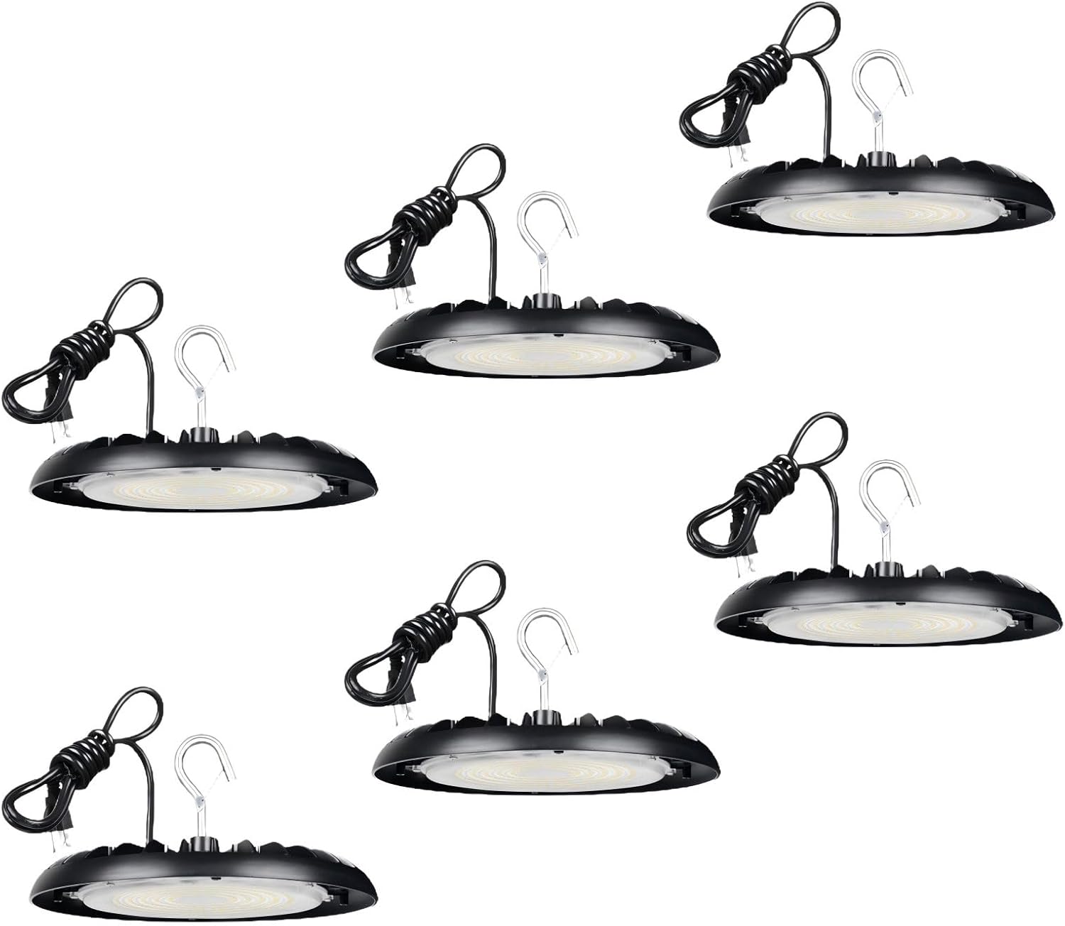RMC UFO LED High Bay Light 150W 16500LM 5000K Daylight,with US Plug,AC120V,Non-Dim,High Bay LED Shop Lights for Garage Shop Workshop Barn,ETL Listed 6 Pack