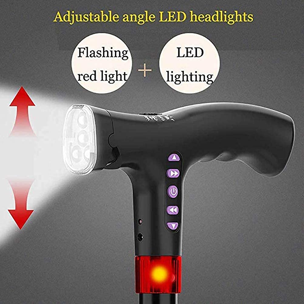 Bastón Plegable para Caminar con Alarma de luz Led, muletas portátiles de aleación de Aluminio Ligero con Radio Mp3 para Ancianos, Hombres, Mujeres y Familia Present