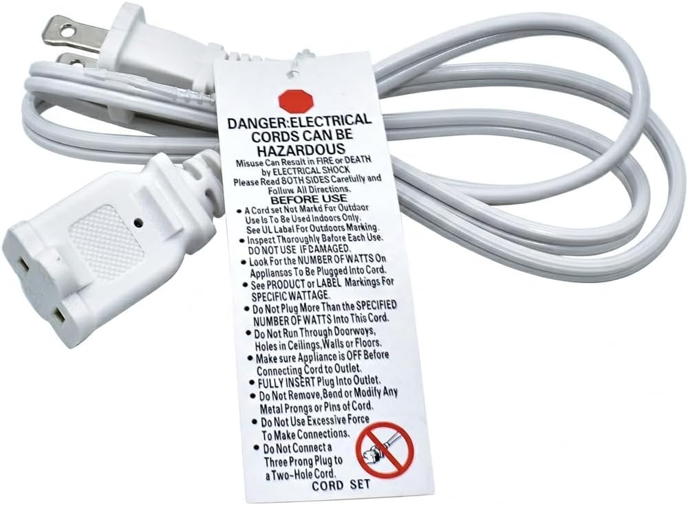 10 FT Extension Cord 2 Prong, White Indoor Polarized Power Cable, Flat Low Profile Wire for Under Door & Baseboards, NEMA 1-15P to 1-15R Outlet Saver for Holiday Lights, Lamps, TV