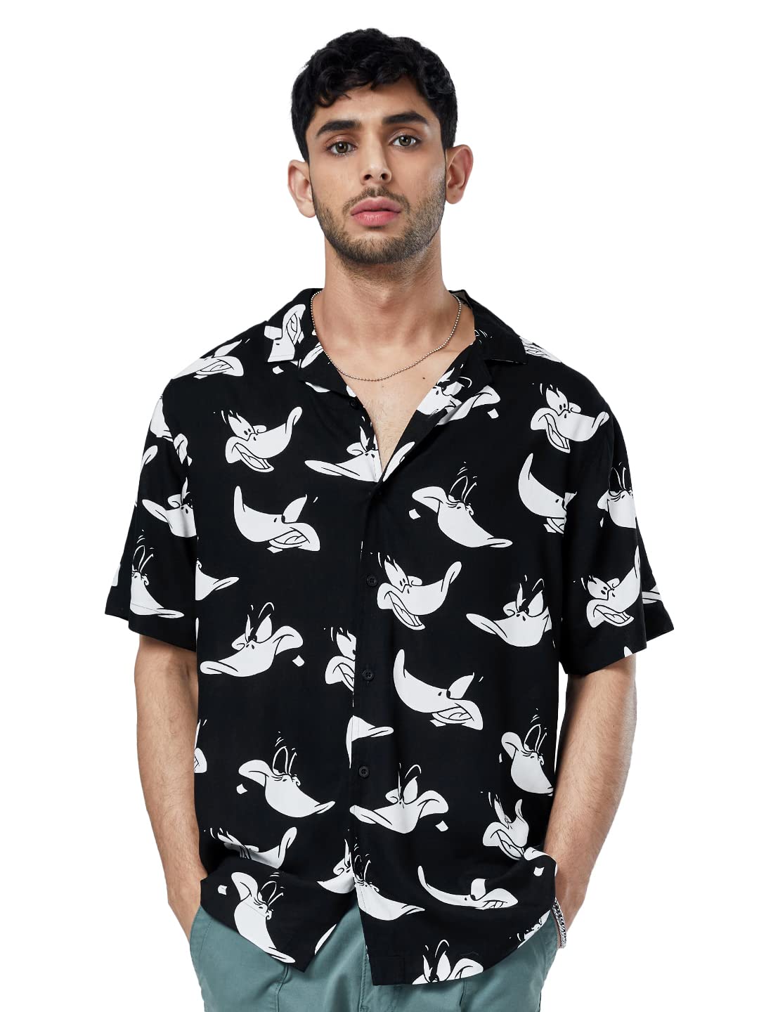 The Souled StoreMen's Cartoon Regular Shirt (201418_Black