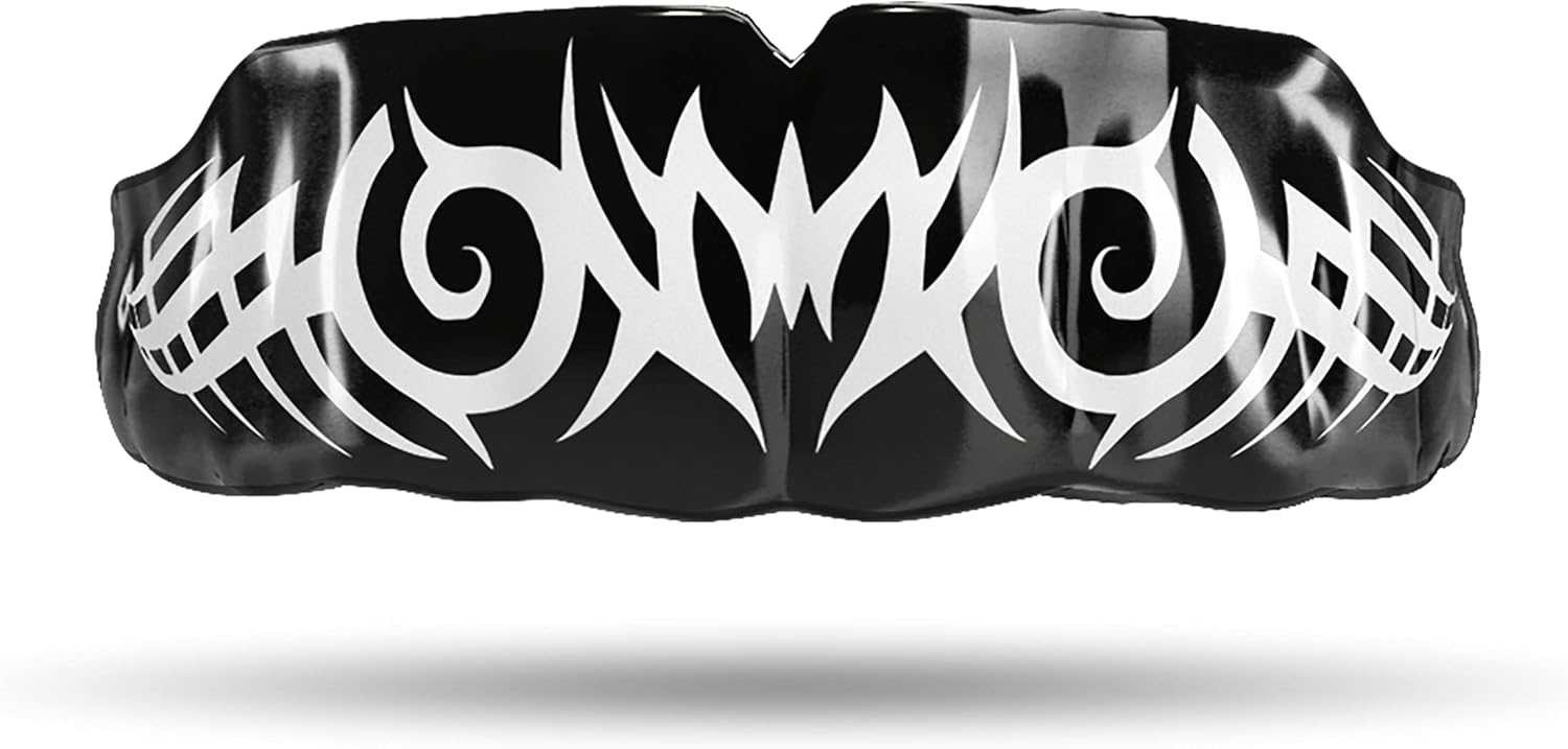 Impact Mouthguard Boxing, MMA, Muay Thai Sports Mouthguards for Youth Adults, Professional Custom-Fit, Tribal White on Black