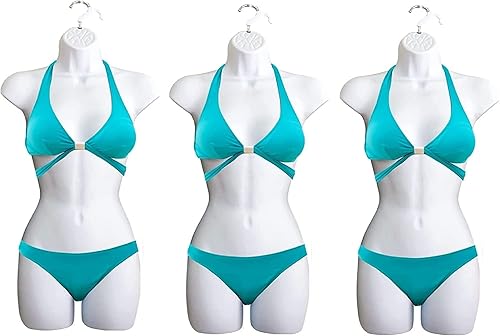 Miniatura 72 de DisplayTown Maniquí femenino a la cadera, torso largo, espalda hueca, cuerpo apilable, con gancho para colgar, para exhibición de camisetas, Blanco