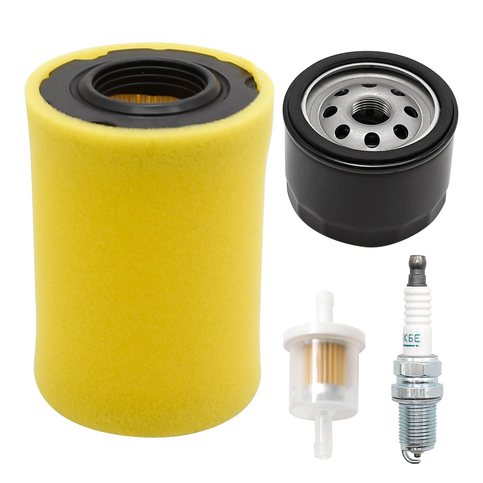 John Deere Lawn Tractor Maintenance Kit - Air Filter, Oil Filter, Fuel Filter & Spark Plugs (Fits D100, D110, E100 Series)