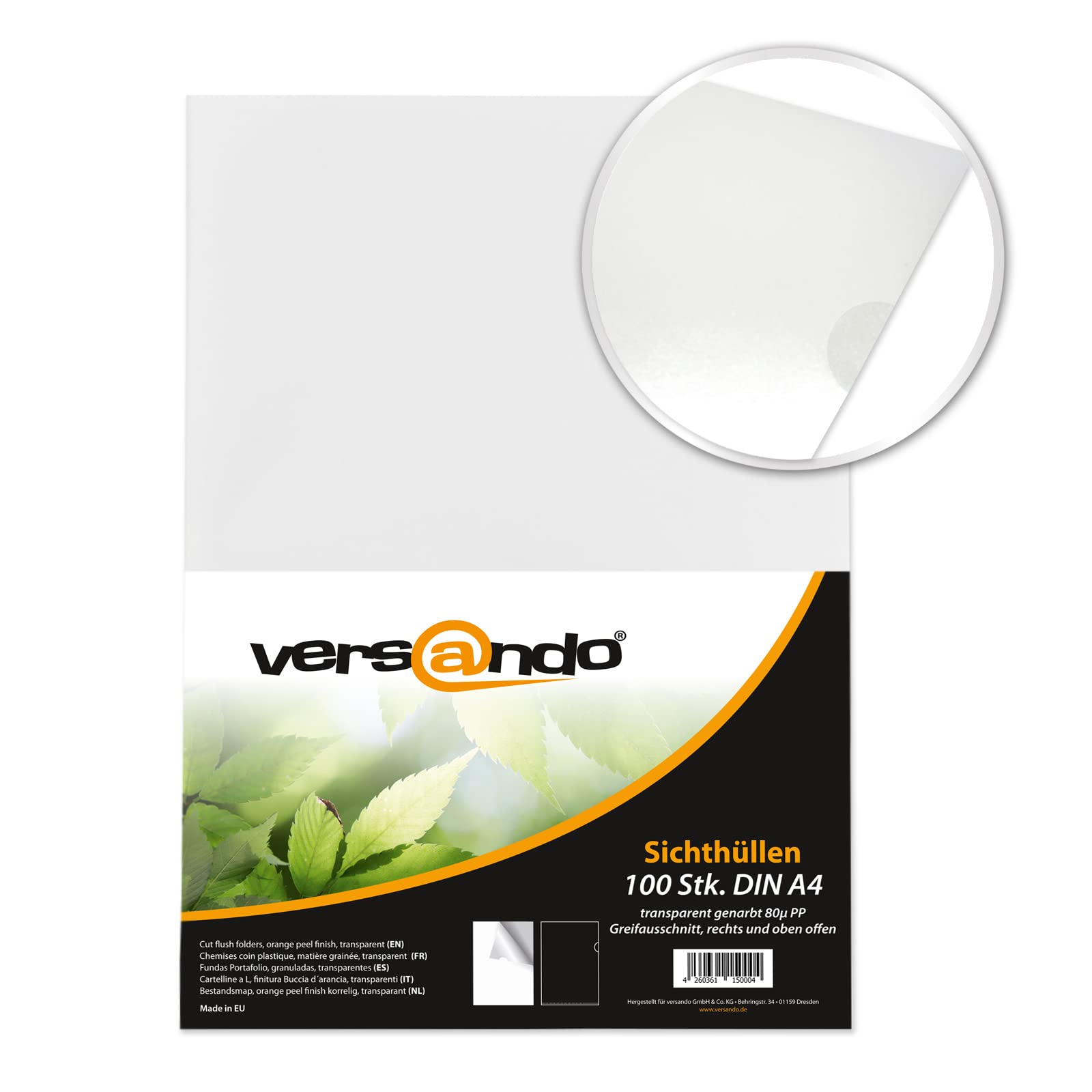 versando Economy - Cartellina portadocumenti, formato DIN A4, 90 my, in | polipropilene, grana trasparente, 500 pezzi (5 x 100)