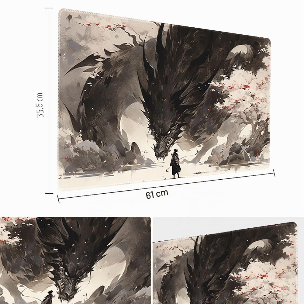 MTG Playmat Tamaño 61.0 x 35.6 cm, Bolsas de Almacenamiento Gratis, Parte Trasera Antideslizante, Ideal para entusiastas de Juegos de Cartas TCG (Shadow Dragon, sin baraja)