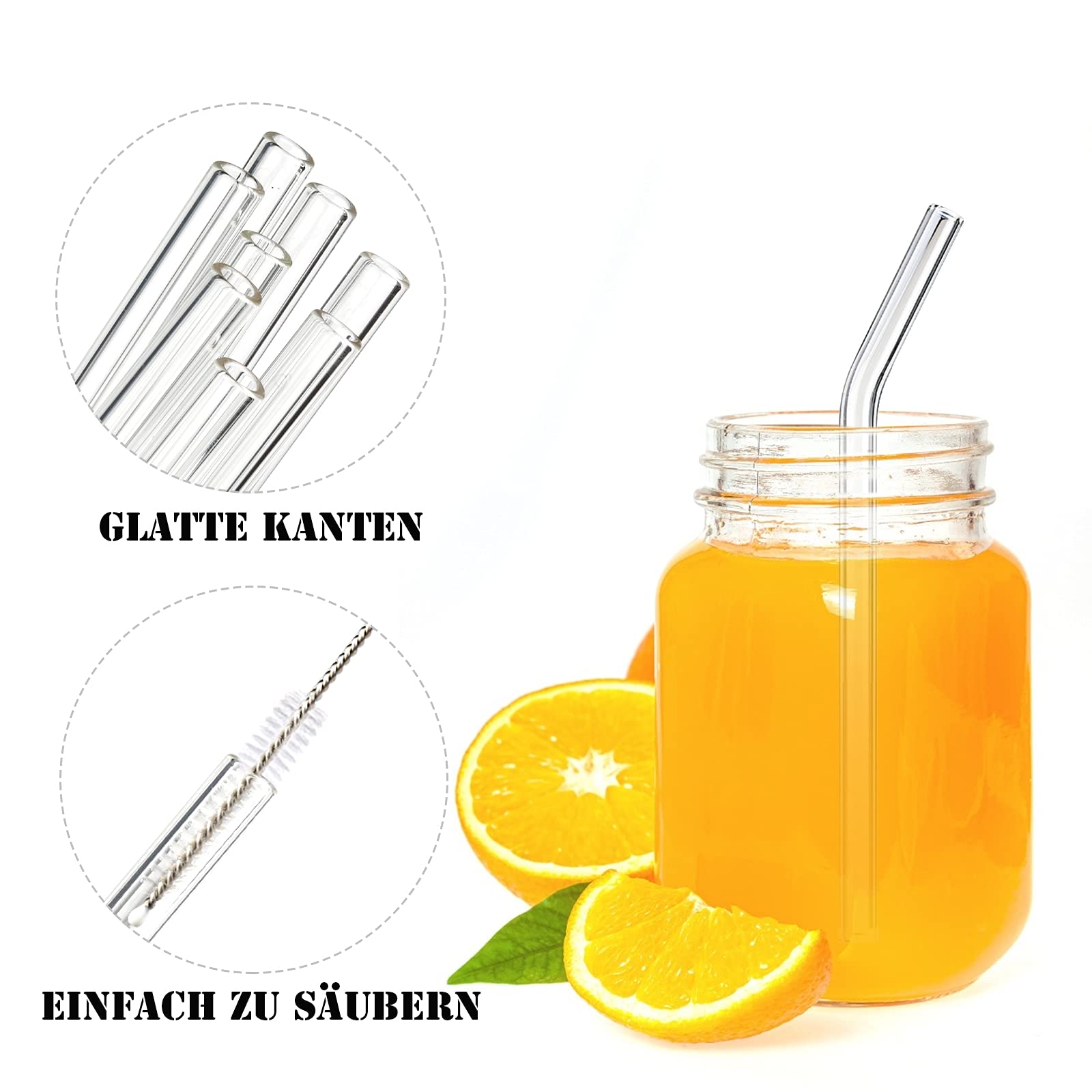 HONZUEN Herbruikbare Glazen Rietjes, 9 Gebogen en Rechte Eco-vriendelijk met 2 Reinigingsborstel, Drinkstro Herbruikbaar Transparante Rietjes Drinkrietjes voor Smoothie Milkshake, 10mm/8mm