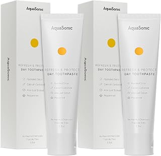 AquaSonic 2-Pack of Refresh & Protect Day Toothpaste | Fight Cavities Remove Plaque | Fresh, Clean, Minty Breath | Fluoride-Free, Peroxide-Free, Whitening Formula Inspired by Nature