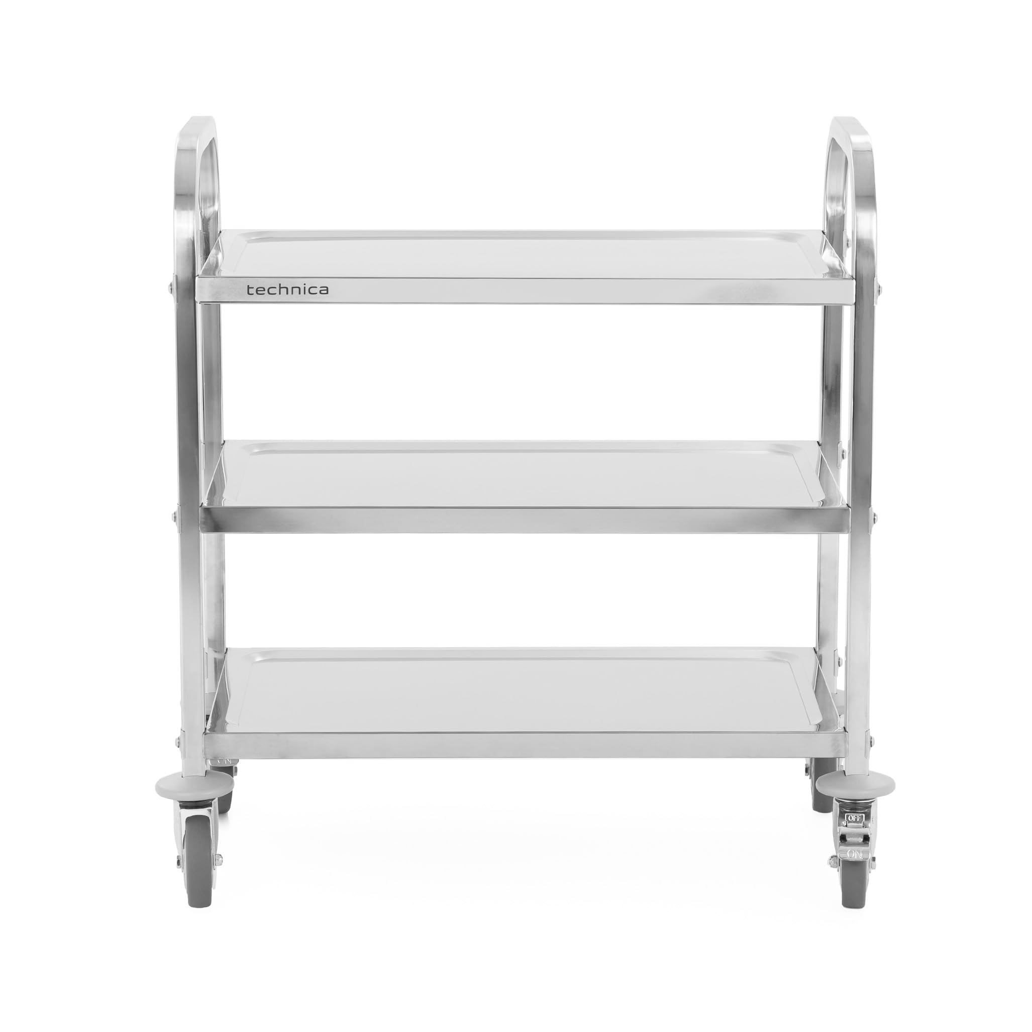 TECHNICA Servierwagen Edelstahl 3 Etagen mit Rollen & Bremse | Quadratischer Griff 750x400x835mm Rollwagen Küche Gastronomie Transportwagen leise & stabil – Küchenregal schmal mobil