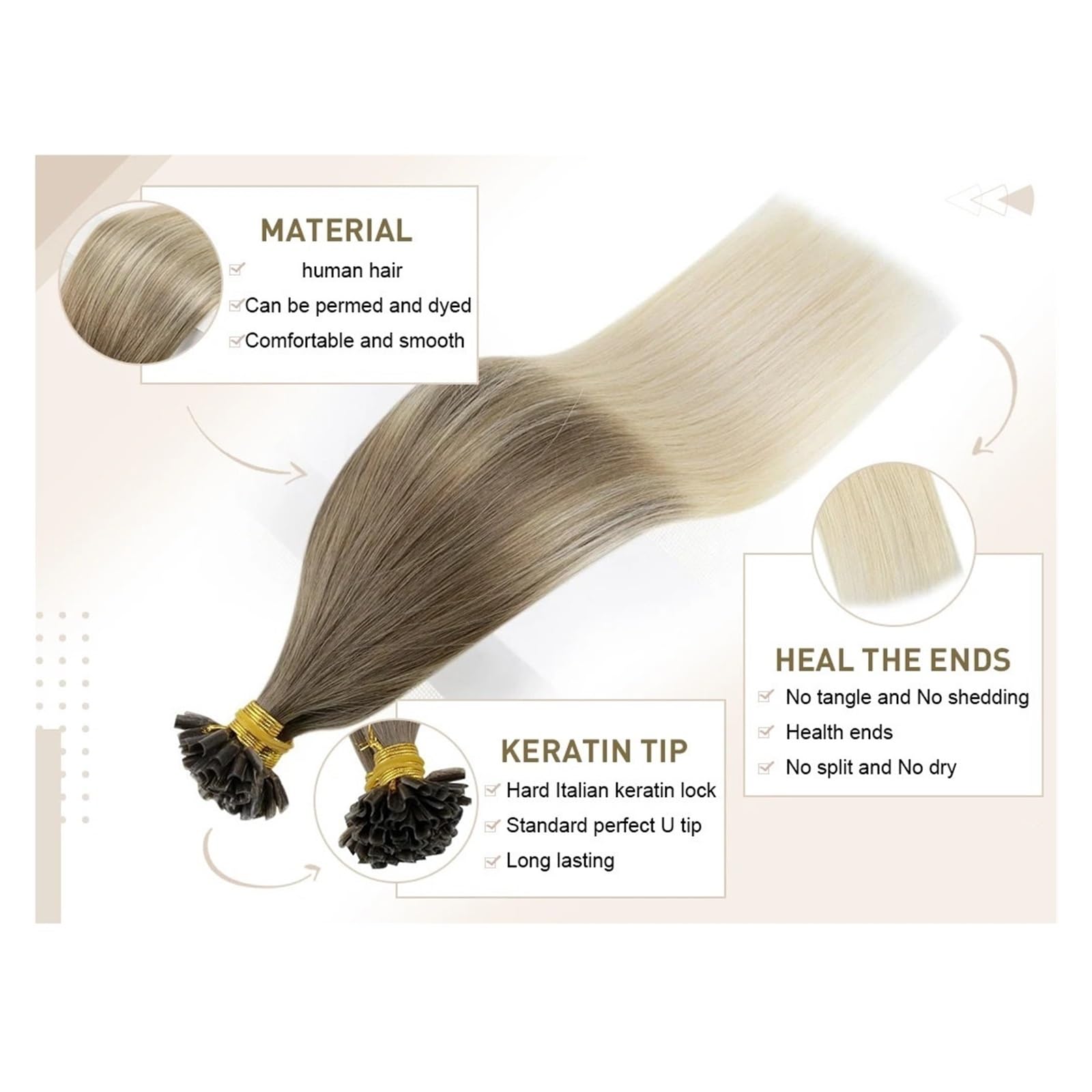 Przedłużanie Włosów Metodą U Tip Naturalne, Prawdziwe Włosy Ludzkie, Wstępnie Sklejone Keratyną łAtwe W UżYciu(150 Strands,P8 60_16INCHES)