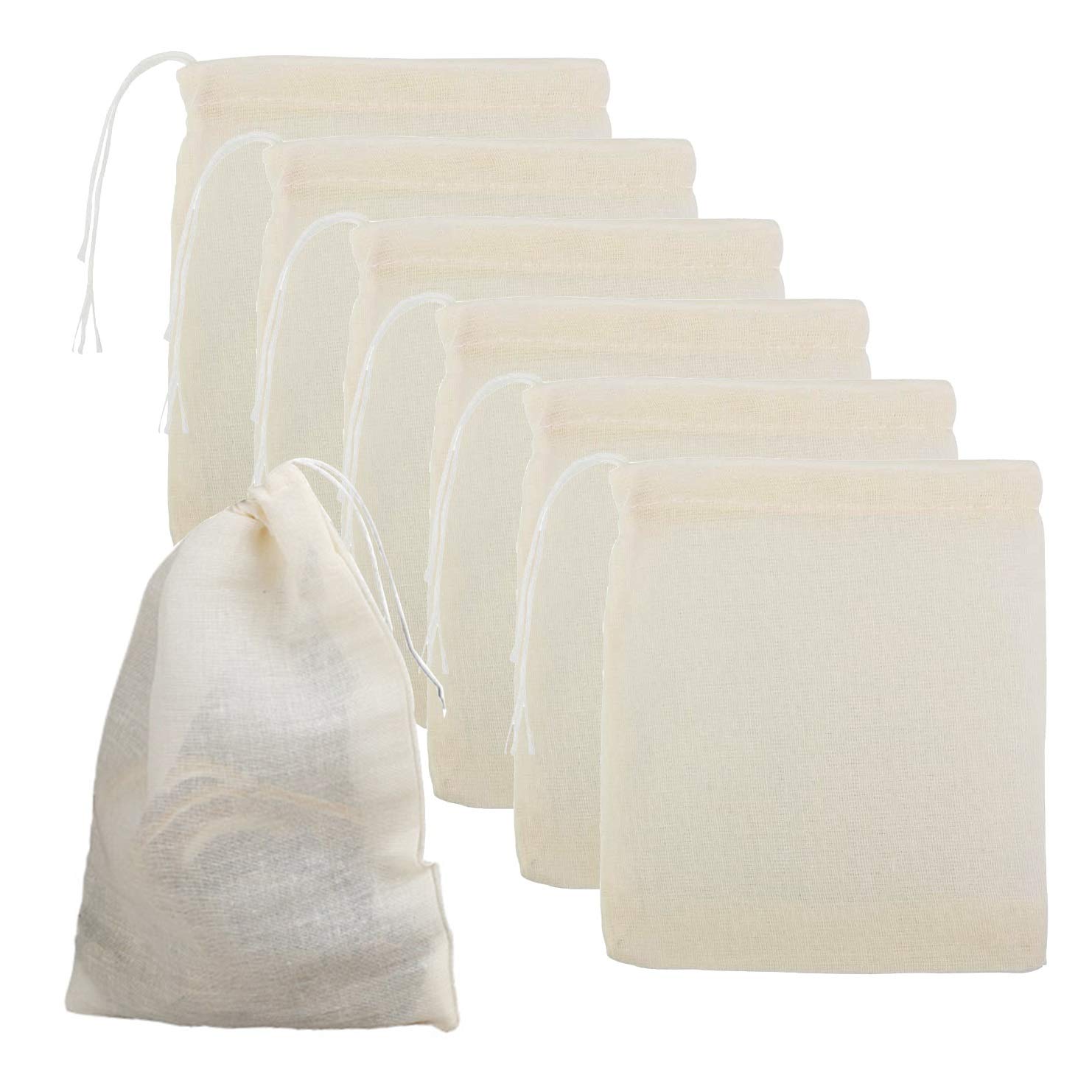 50Pcs Sachets en Mousseline de Coton, 8 × 10 CM Sachets Thé Réutilisable Sac de Thé Coton avec Cordon de Serrage pour Thé en Vra