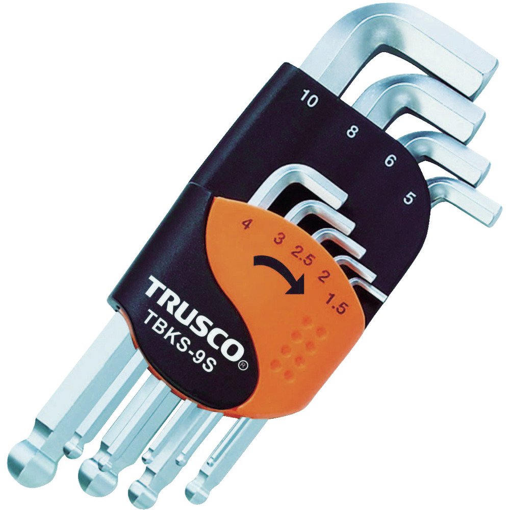 TRUSCO TBKS-9S - Llave hexagonal de punta de bola, cuello corto, juego de 9
