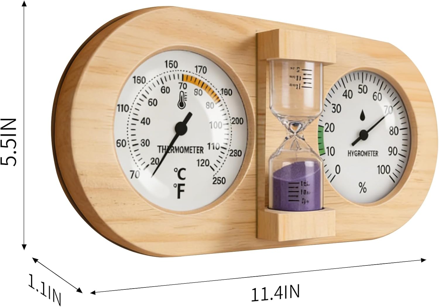 THOUSAND SUNNY Sauna Thermometer and Hygrometer, 3 in 1 Wall-Mounted Sauna Sand Timer Accessories for Sauna Room 15 Minute