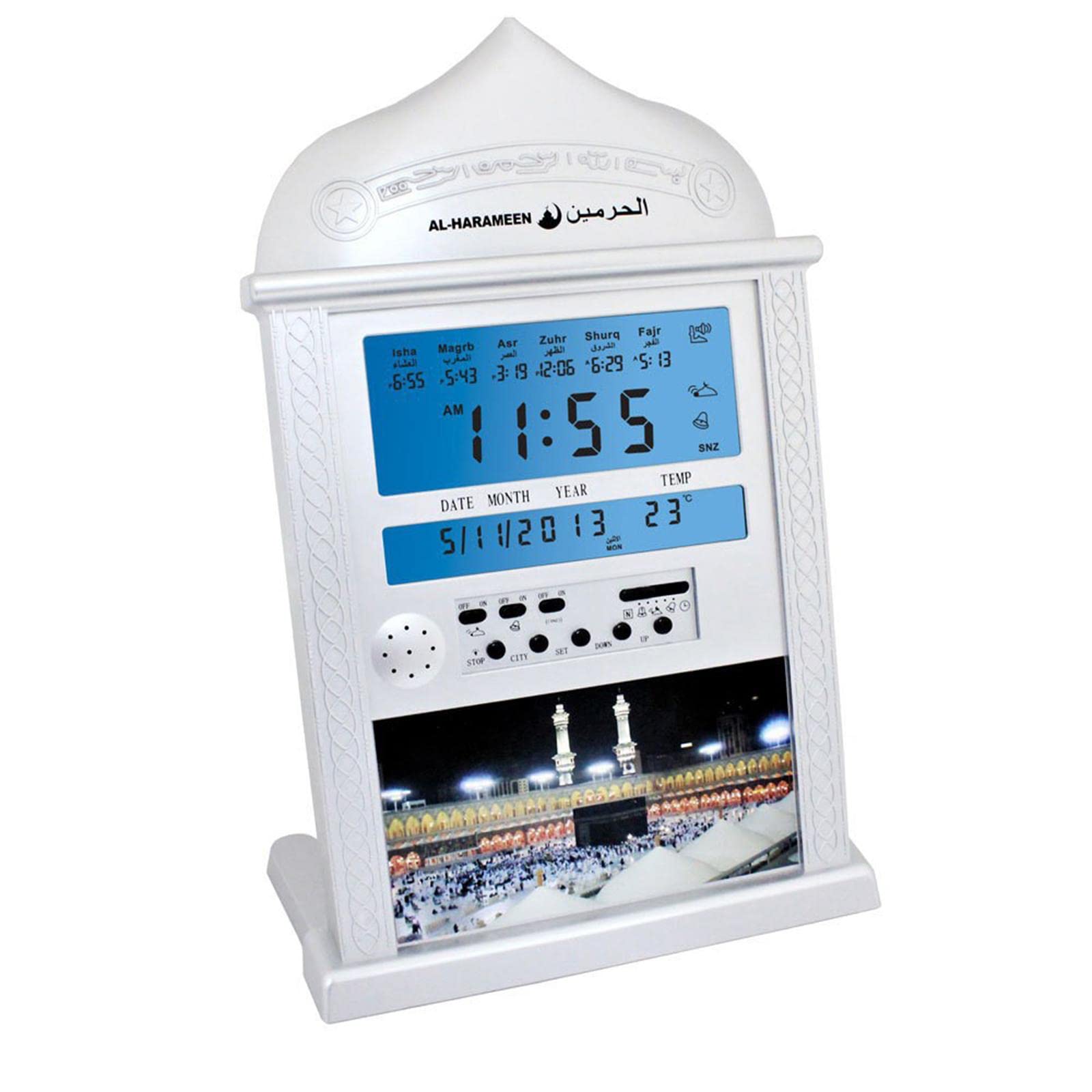 Azan Horloge Murale Islamique Réveil Digital Affichage Temps Date Plastique Fonction Azan Adaptée pour Décoration Maison Cuisine Bureau, doré