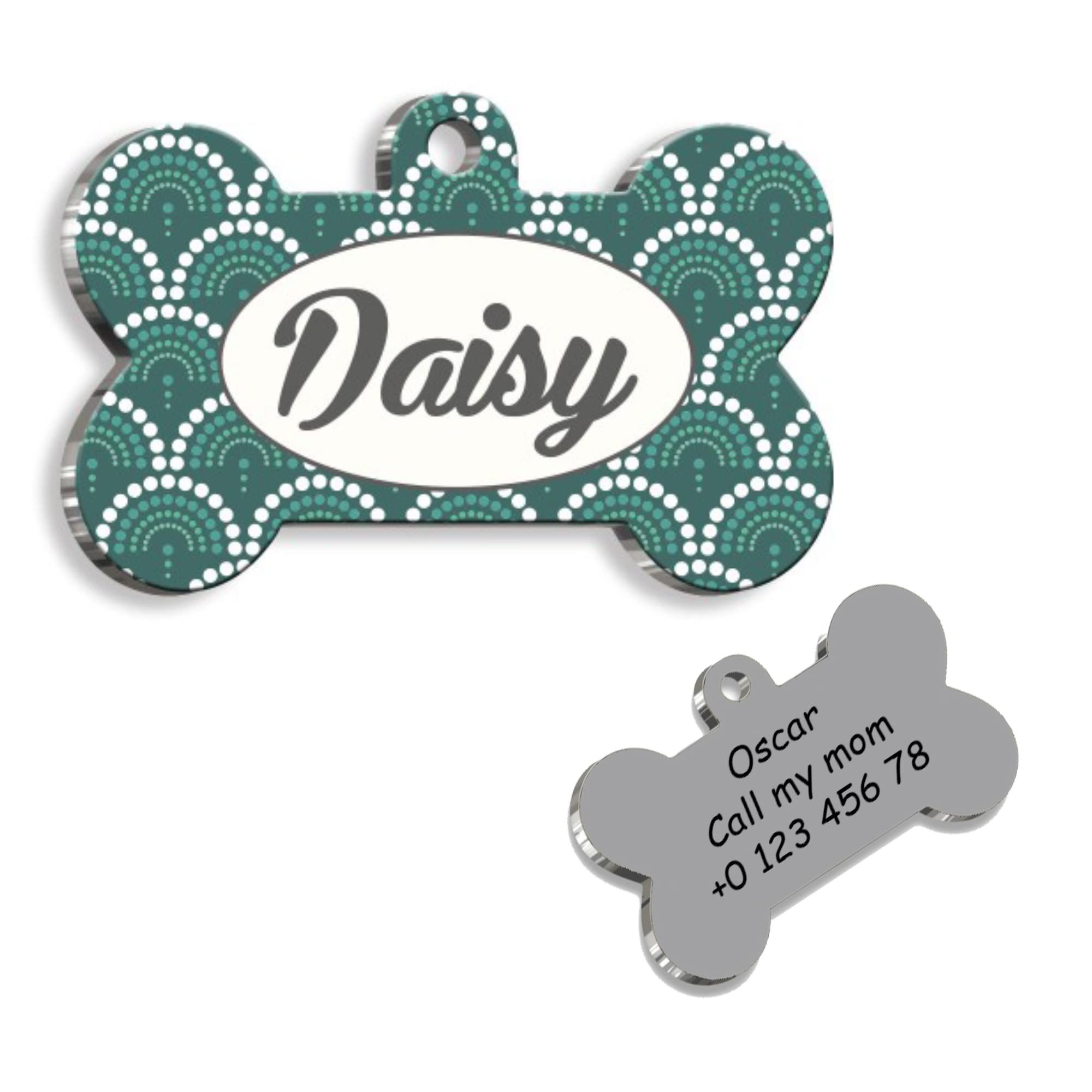 Green Ethnic Bone Personalized Dog Tag - Custom Name Tag - ID Tag for Dog & Cat - Customized Pet Tags - Dog Name Tag - Cat Name Tag - Engraved Dog Tag