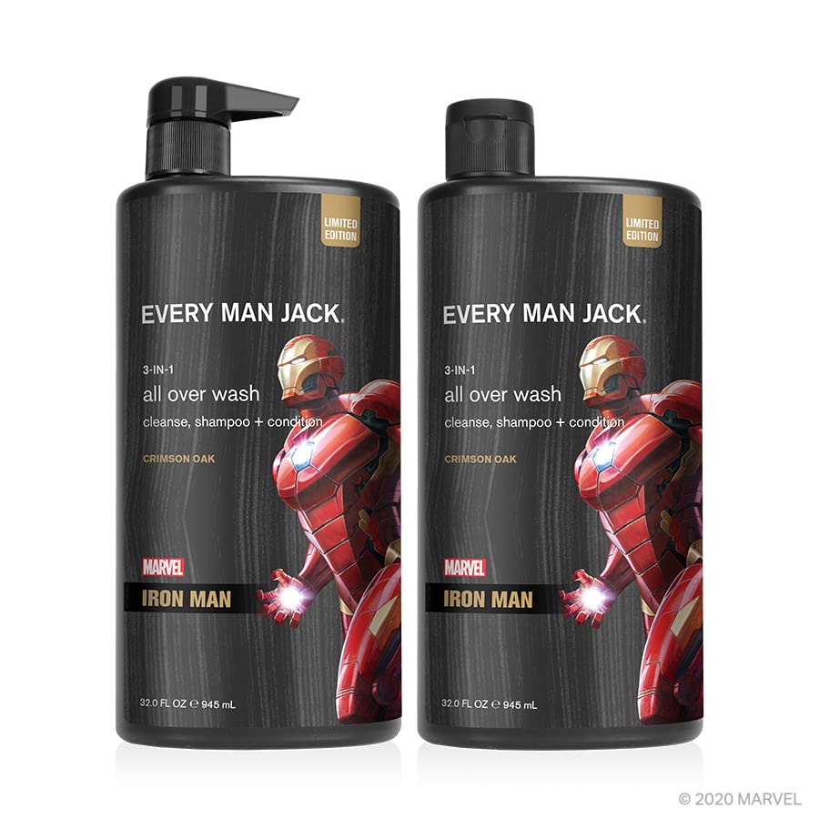 Every Man Jack All Over Wash - Marvel | 32-ounce Twin Pack - 2 Bottles Included | Naturally Derived, Parabens-free, Dye-free, and Certified Cruelty Free (Iron Man)