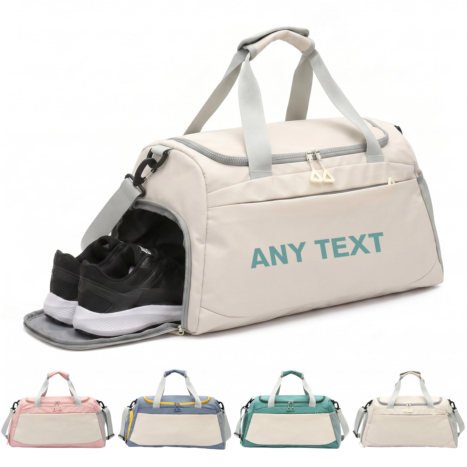 Personalised Gym Bag - Custom Embroidered Name Sports Duffle Bag with Wet Pocket & Shoe Compartment, Water-Resistant Holdall for Men & Women, Ideal for Travel, Weekend Trips & Swimming (White)