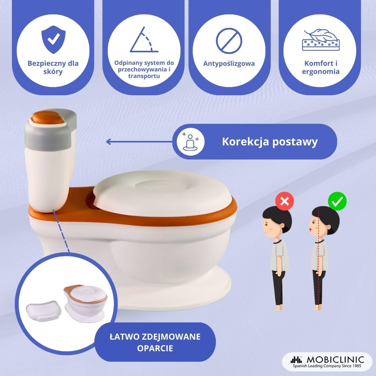 Mobiclinic® kids, Nocnik dla dzieci, Toikid, Wiek 1-6 lat, Z pokrywką, Dźwięk spłukiwania, Przegroda na papier toaletowy, Zasilany bateriami, Wyjmowana misa, Nieprzemakalne siedzisko