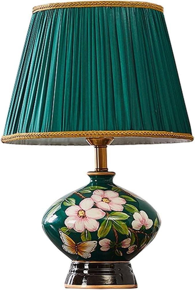 DFAEEKIYO Desk lamp Chinese Style Rural Flower Art Ceramic Table Lamps Fashion Romantic Fabric Led Lamp for Bedside Foyer Studio