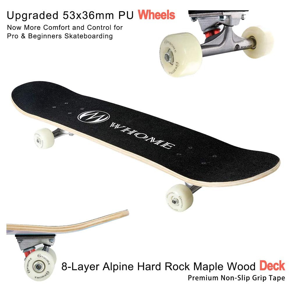 Planche À roulettes Professionnelle, 31 "Double Kick Concave Street Skateboard 8 Layer Alpine Hard Rock Maple Deck, Skateboard pour Adulte, Jeune, Enfant Et Débutant,C