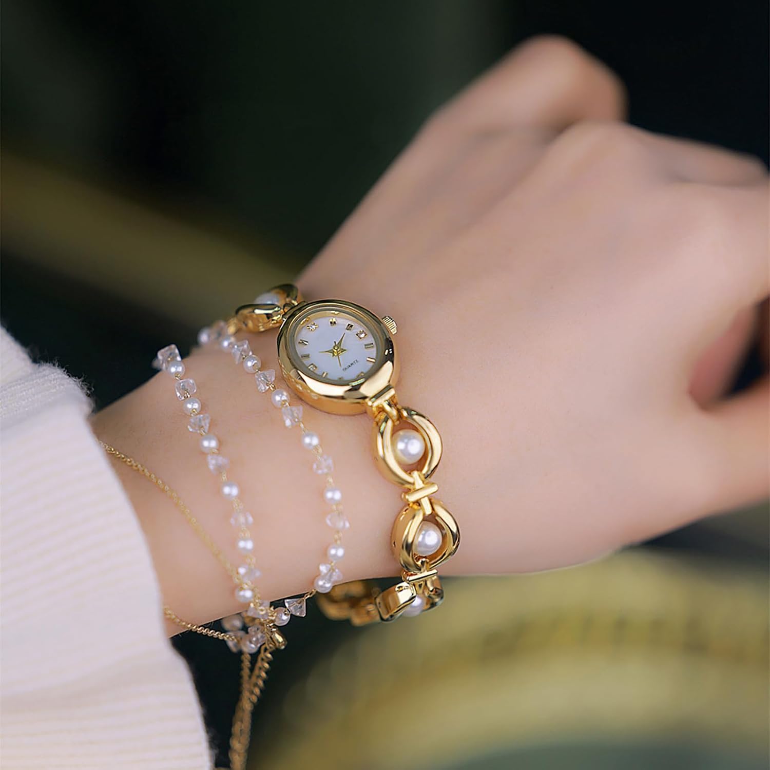 BESTKANG Elegant Women's Gold Vintage Bracelet Watch - Oval Dial Quartz Dress Watch - Waterproof Fashion Wristwatch for Women - Image 4