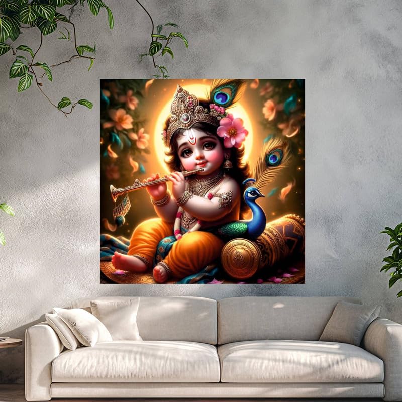 Image of British Terminal Cute little Bal Gopal Baby God Krishna| Kanha Ji | Laddu Lord Makhan Chor Painting Religious Poster for Pregnant Women for wall (matt thin vinyl,sticker,multicolor,unframed)| bj12