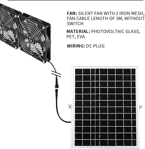 Miniatura 5 de Ventilador solar, panel solar de 20 W + 2 ventiladores de CC de alta velocidad con cable de 9.84 pies, ventilación montada en la pared y ventilación
