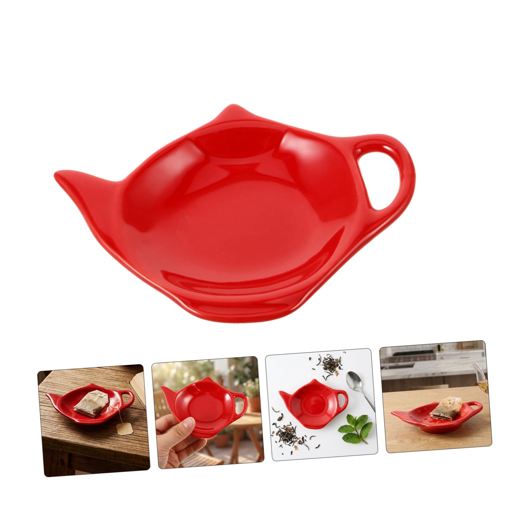 6 Piezas Soporte para Bolsita de Té de Cerámica Roja, Forma Tetera