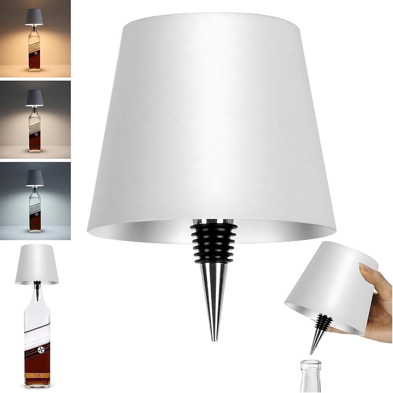 Toxen Wireless Bottle Lamp - 3 Color Rechargeable Wine Bottle Lights for Bars, Restaurants & Home Decor - Portable LED Cork Light with USB Charging & Touch Control (White)-image-37