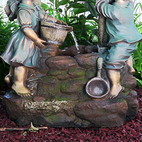 Sunnydaze Children at The Well 39-Inch Electric Water Fountain - with LED Lights and Electric Submersible Pump for Patio, Yard or Deck