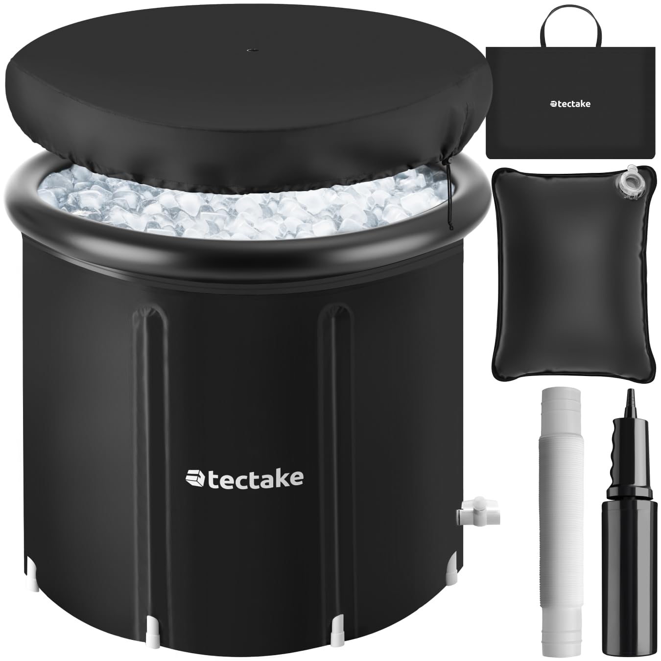 tectake® Eisbadewanne mit Abdeckung, Eisbaden Tonne, Badewanne für Eisbad, Eistonne, aufblasbare Badetonne Wassertonne, faltbare Badewanne Erwachsene für Kältetherapie & Sportler - Ø 75 x 75 cm