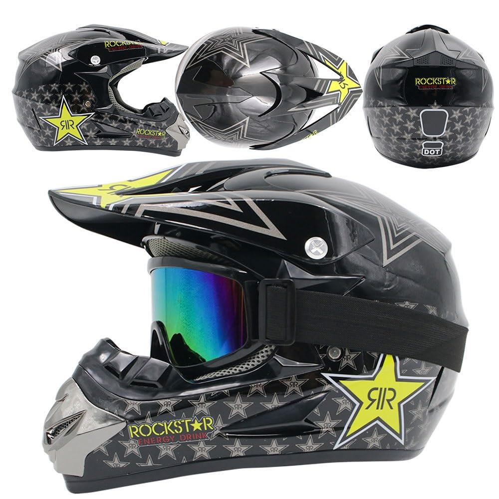 Casco de Motocicleta para Adultos Y NiñOs, con Gafas, Guantes Y MáScara, Casco Integral para Todoterreno, Descenso, Moto de Cross, ATV, BMX, Bicicleta de MontañA, Quad, Aprobado por Dot